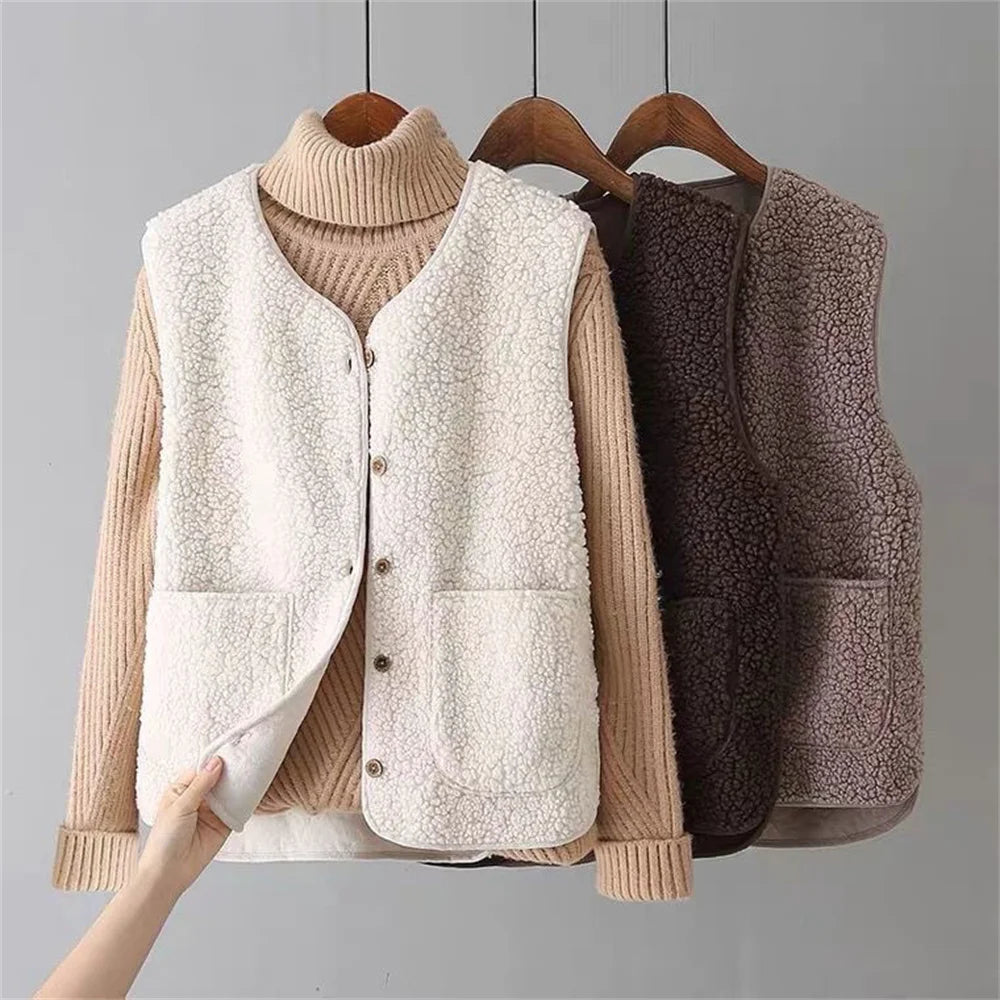Blød Teddy Vest med Lommer – Komfort og Stil